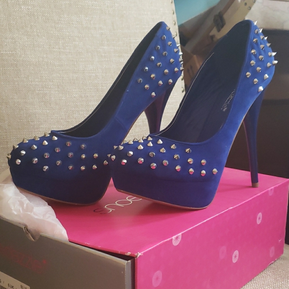 Blue spiked heels